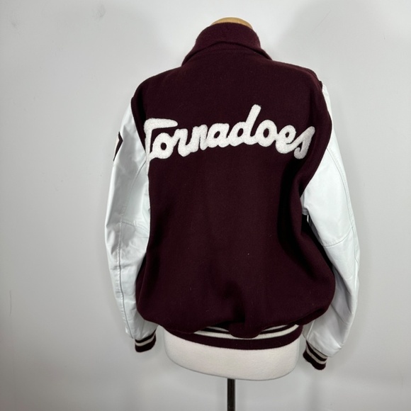 Vintage BUTWIN USA Maroon Wool White Leather Reversible Bamber Jacket Men's L - Picture 7 of 15